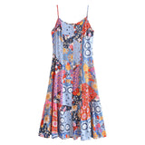 Purpdrank  BOHO Contrast Color Flower Print Midi Long Sling Dress Hippie Women Single-breasted Buttons Ruffles Hem Slit Robe Holiday