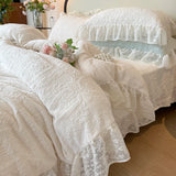 Purpdrank  Vintage French Carved Velvet Lace Ruffles Soft Warm Winter Bedding Set Duvet Cover Flat/Fitted Bed Sheet Pillowcases 4Pcs