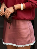 Purpdrank  Satin Mini Skirts Woman Skirts Spliced Lace Bow Fashion Summer High Waist Simple Classic Elegant Sexy Female Skirts