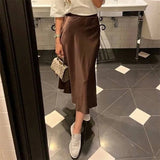 Purpdrank  Satin Skirt Women Summer Clothes Solid Color High Waist Bodycon Midi Skirts Elegant Evening Party Skirts Streetwear