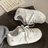 Purpdrank  Korean Chic Retro Shell Head White Shoes Women's New Versatile Laced Casual Sports Board Shoes De Xin Shoes Cross Buckle