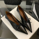 Purpdrank  New Designer Pointed Toe Low Heels Pumps for Women Bowknot Shallow Soft Leather Dress Shoes Luxury Brand Comfort Loafers Shoes