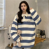 Purpdrank  Japanese Striped Polo Shirt Sweater for Women Loose Korean Style Spring Autumn Casual BF Salt Coat