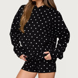 Purpdrank  Women 2 Piece Outfits Polka Dot Sweatsuits Shorts Sets Fall Long Sleeve Oversized Hoodie Tops Girl Casual Lounge Matching Suit