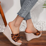 Purpdrank  Fashion Leopard Platform Slippers Women Summer Round Toe High Heel Sandals Woman New Non-Slip Thick Bottom Wedge Slides Female