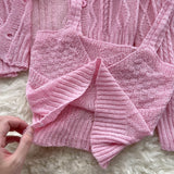 Purpdrank - Women Sweet Korean Pink Sweet 3 Pieces Set For Women Knitted Sling Vest +sunscreen+floral Print Wide Leg Denim Long Pants Suits
