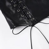 Purpdrank  Dark Sexy Pu Leather Bandage Tube Tops Slim-Fitting Slash Neck Sleeveless Tank Tops Women Summer Fashion Streetwear Ladies
