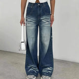 Purpdrank  Fashionable Whitewashed Design Style Girl's Denim Pants - Vintage High Street Long Length Frayed Floor-length Pants