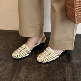 Purpdrank   Summer New Arrival Women's High Heels Sandals Genuine Leather Color-Block Design Round-Toe Back Strap Casual Bota Feminina