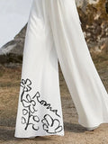 Purpdrank  2025 Summer White Pant Jumpsuits for Women Flower Print Pleated Pockets Half Sleeves Deep V-Neck Jumpsuits for Ladies