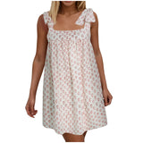 Purpdrank  Summer Sundresses For Women Square Neck Sleeveless Short Dress Bow Tie Floral Print Casual Midi Dresses Ruffle Hem Boho Dresses