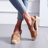 Purpdrank  Summer Women's Sandals Straw braided Wedge Heels Espadrille Sandals Big Size Female Shoes Female Gladiator Slingback Shoes
