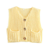 Purpdrank  Button Casual Retro Cropped Sweater Vest Women 2025 Summer Fall Fashion V-Neck Sleeveless Coarse Yarn Knitted Tops Female Jumper