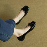Purpdrank  Woman's Flats Patent Leather Ballet Flats Bowtie Boat Shoes Low Heels Slip on Flat Shoes Woman Black Loafers Spring Autumn