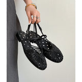 Purpdrank   New Fashion Style Low Heels Bottom Sandals Breathable Woven Toe Cover Holiday Vacation Retro Roman Shoes Women Ankle Strap