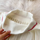 Purpdrank  Korean Sle Student Stripe Knitted T-irt Top High Waist A-Line Skirt Set round Ne ort Sve Casual Faion Ensemble