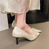 Purpdrank  spring and autumn new thin heel shallow mouth sexy single shoes women lace bow design pointy all-matching high heels