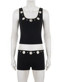 Purpdrank  Street Style 2-Piece Set Sexy Metal Eyelet U-Neck Sleeveless Tank Top and Low Rise Slim Shorts Women Casual Sporty Outfit