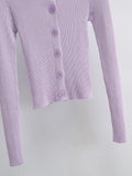 Purpdrank  CHIC Retro Knitting Single Breasted Button Lapel Cardigan Sweater Woman Stripe line Long Sleeve Jumper Knitted Knitwear