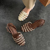 Purpdrank   Summer New Arrival Women's High Heels Sandals Genuine Leather Color-Block Design Round-Toe Back Strap Casual Bota Feminina