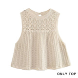 Purpdrank  Knit Jacquard Mesh Women Skirts Sets New Elegant Hollow Out O Neck Sleeveless Vest Casual Drawstring A-Line Mini Skirt