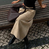 Purpdrank  Vintage Low Waist Solid All Match Slight Strech A-line Floor-Length Skirts