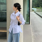 Purpdrank  Spring Summer Casual Women White Shirt Elegant Waist-Tight Long Sleeve Office Lady Blouse Korean Temperament High Quality Shirts