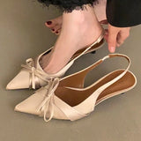 Purpdrank  Elegant Bow Shallow Pumps Women Fashion Pointed Toe Slingbacks Evening Dress Shoes Comfortable Kitten Heel Brand Designer Shoes