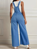 Purpdrank  Women Fashion Big Pocket Denim Overalls Casual Wide Leg Jumpsuit Jeans