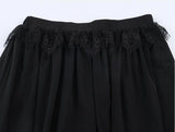Purpdrank  Spring Summer Black Chiffon Lantern Pants Women Spliced Lace Elastic Waist Ruffles Cuff Long Loose Trousers Full Length Bottom