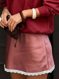 Purpdrank  Satin Mini Skirts Woman Skirts Spliced Lace Bow Fashion Summer High Waist Simple Classic Elegant Sexy Female Skirts