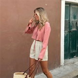 Purpdrank  Spring New Women's Fashion temperament casual versatile bow decoration hanging short shirt