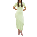 Purpdrank  Women Elegant Slim Bodycon Midi Party Dress Short Sleeve Solid Cable Knit Dress