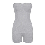 Purpdrank  Europe Women's Fashion Knitted Pit Strip Summer Solid Color Fashion Casual Suit 2 Pieces Matching Suit Tracksuits