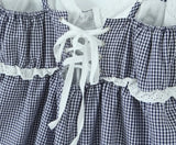 Purpdrank  Sexy Plaid Spliced Embroidery Lace Bra Corset style Mini Dress Women Bow Lacing up Backless Party Skater Sling Robe Holiday