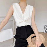Purpdrank  Advanced Sleeveless Chiffon Top For Women'S Summer New Cross Design V-Neck Loose Belly Covering Chiffon Top