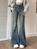 Purpdrank  Women's Casual Retro Blue Micro Flared Jeans Spring and Autumn New American Yk2 Fashion Women High Waisted Loose Flared Jeans