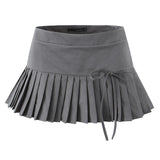 Purpdrank  Y2K Twill Low Waist Pleated Mini Skirt American Retro Side Zipper Short Skater Skirts With Shorts lining
