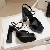 Purpdrank  Summer New Hot Selling Luxury  Fish Mouth Thick Bottom High Heels Sexy Black Silk Dancing Sandals for Women