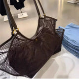 Purpdrank  New Mesh PU Leather Tote Bag Cluth Bag Large Capacity Buckle Woman Luxury Designer Travel Luggage Bag Shopper Handbag