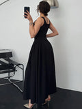 Purpdrank  Sleeveless Backless Bodycon Zipper Straps Pleated Long Dress Solid Sexy Elegant Maxi Dress Party Club Prom Summer Outfit