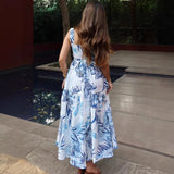 Purpdrank   Summer Women's Tropical Leaf Print Maxi Dress Spaghetti Strap Ruffle Trim Fitted Waist Tiered Flowy Beach Vacation Sundress