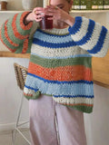 Purpdrank  Fashion Rainbow Stripes Print Jumpers Autumn Winter Elegant Soft Knitted Tops Casual O-neck Long Sleeve Loose Pullover Sweaters
