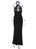 Purpdrank  Women's Black Long Evening Party Dress Elegant Halter Neck Sleeveless Backless Cut Out Slim High Split Maxi Formal Gown