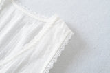 Purpdrank  Summer Plain White Spliced Lace V neck Sleeveless Tank Women Open Buttons Slim Waist Tie Bow Sashes Back Tank Top Crop Tops