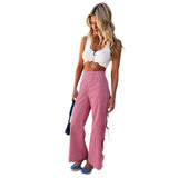 Purpdrank  Women's Printed Plaid Split Trousers New Fashion High Waist Straight Leg Pants for Ladies