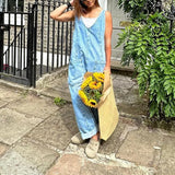 Purpdrank  Elegant Women Denim Bib Overalls Chic Straight Jeans Jumpsuit Romper Pants With Pockets Strap Onepices Streetwear