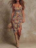 Purpdrank  Summer Floral Print Long Dress Women Fashion Beach Casual Sleeveless Spaghetti Strap Maxi Dresses Elegant