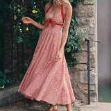 Purpdrank  Lady Sleeveless Pleated Swing Party Dress Fashion Backless Floral Printed Halter Dress Summer New Beach Vacation Slim Maxi Dress