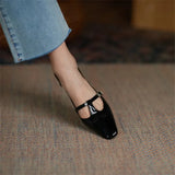 Purpdrank  New Spring/Autumn Women Pumps Patent Leather Women Shoes Square Toe Chunky Heel Shoes Carving Buckle Strap Mary Janes Shoes